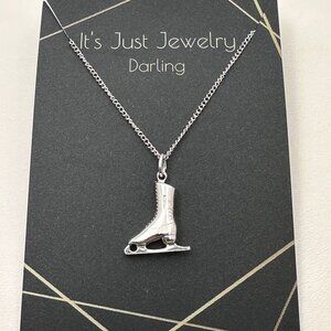Womans Necklace Sterling Silver Vintage Ice Skates Gift Idea Winter Holiday